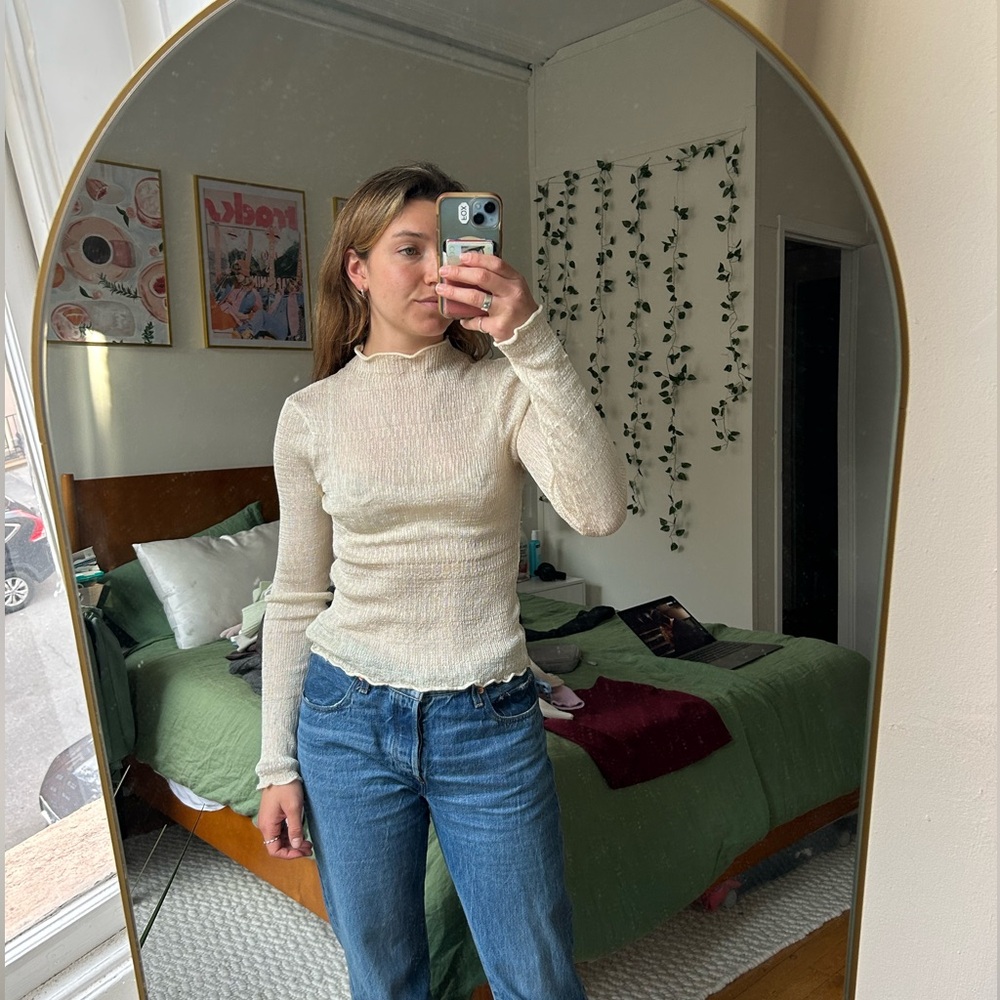 Zara Cream Sheer Long Sleeve Top